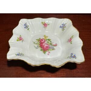 Vintage Rosina Bone China Dish Scalloped Square England English Trinket Candy